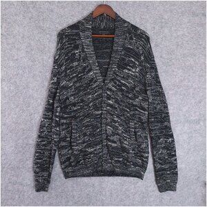 JOHN VARVATOS Mens Marled Knit Cotton Blend Black White Sweater Cardigan Large